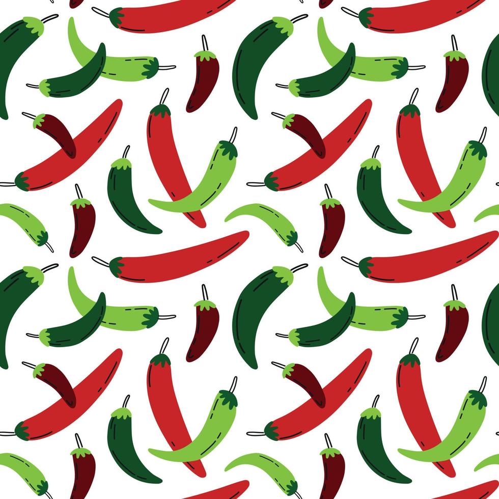 colorida Pimenta e Pimenta jalapeno desatado padronizar. Pimenta misturar fundo. mexicano picante ilustração dentro desenho animado estilo. vetor