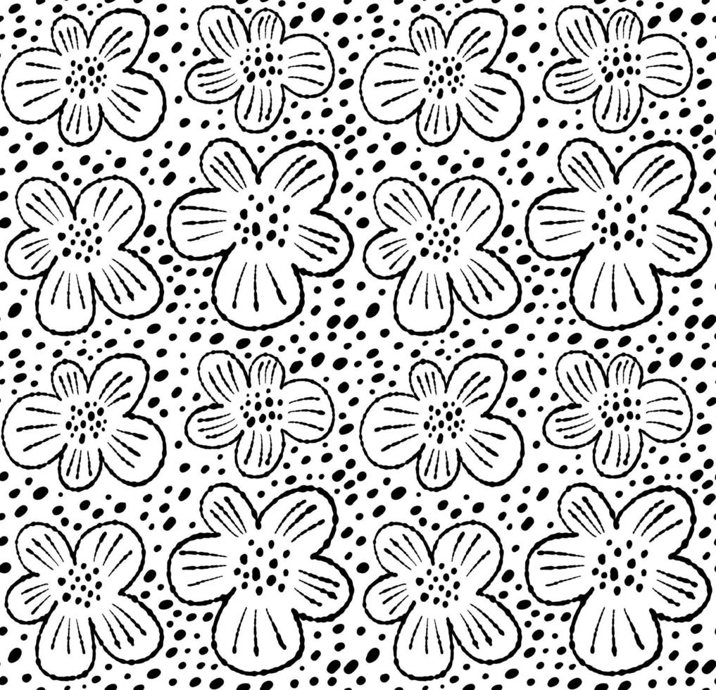abstrato Flor ilustração. hipster vetor tinta floral desatado padronizar. retro Preto e branco papel de parede para seu gráfico Projeto.