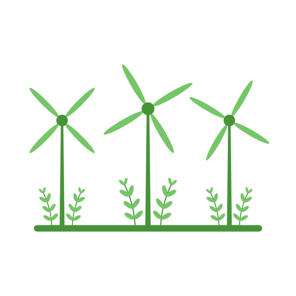 verde turbina vento moinho de vento gerar eletricidade limpar \ limpo poder energia com verde Relva em branco fundo plano vetor ícone Projeto.