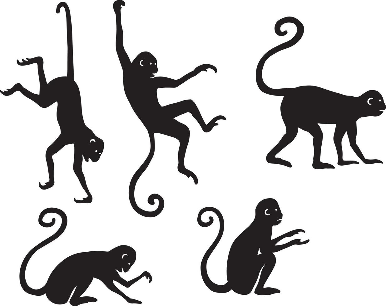 macaco silhueta simples ilustração. 5 pcs vetor