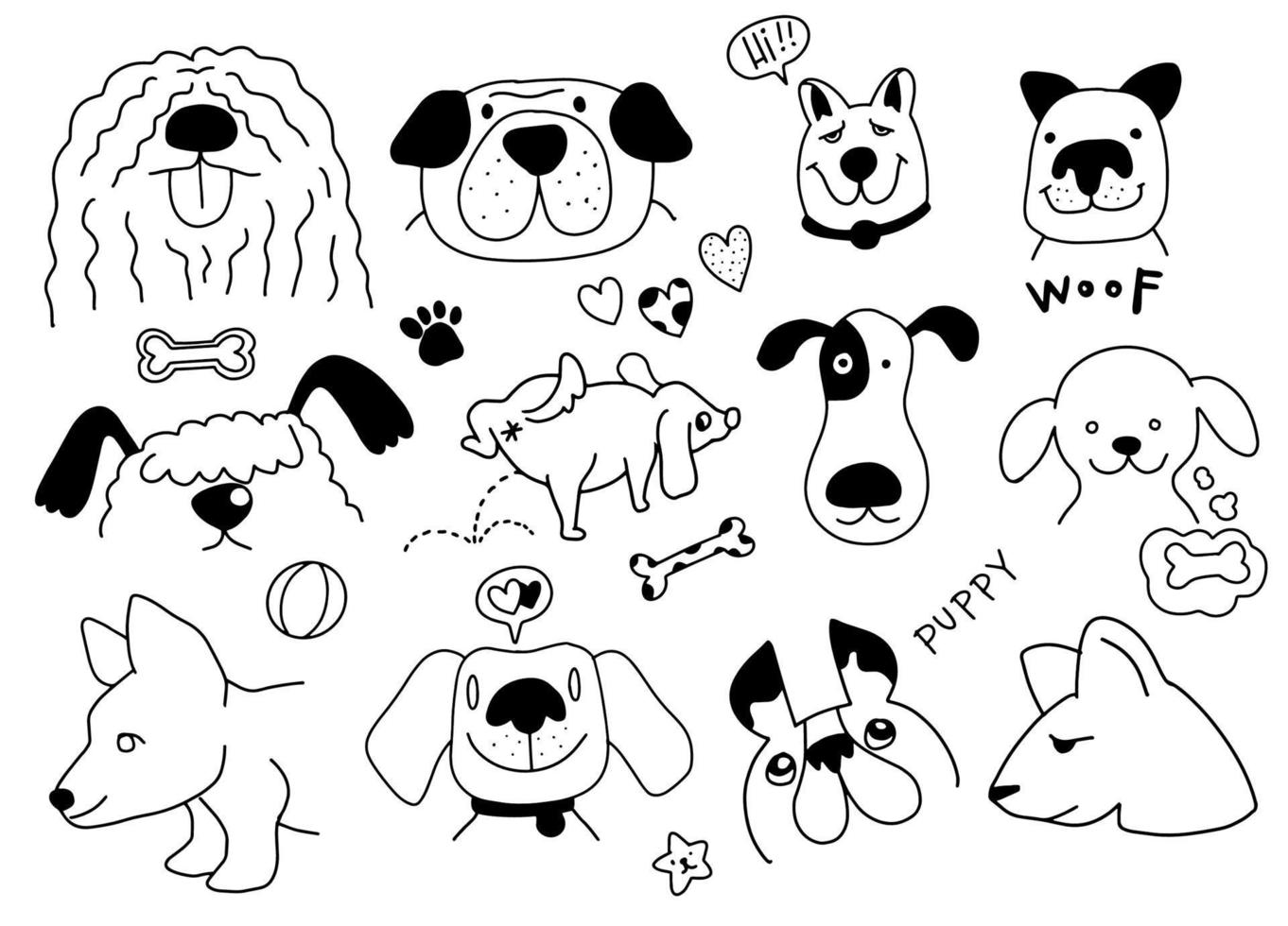 mão rabisco vetor clipart com engraçado cães, pata impressões e ossos. fofa superfície Projeto