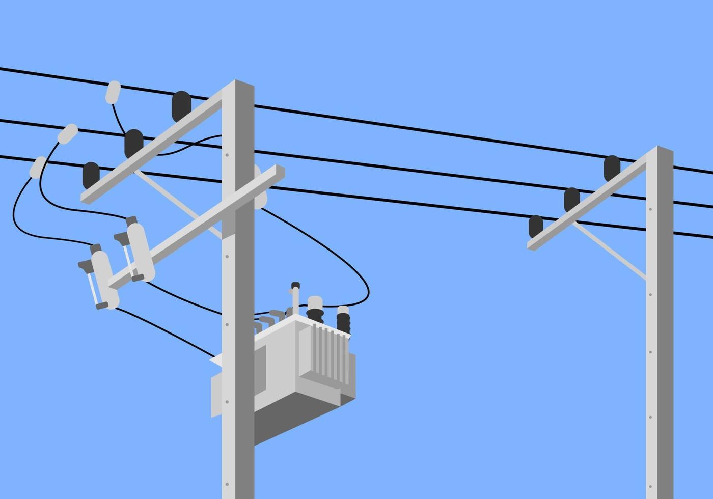 cimento Alto Voltagem elétrico pólo com transformador e solta fusível em azul fundo plano vetor Projeto.