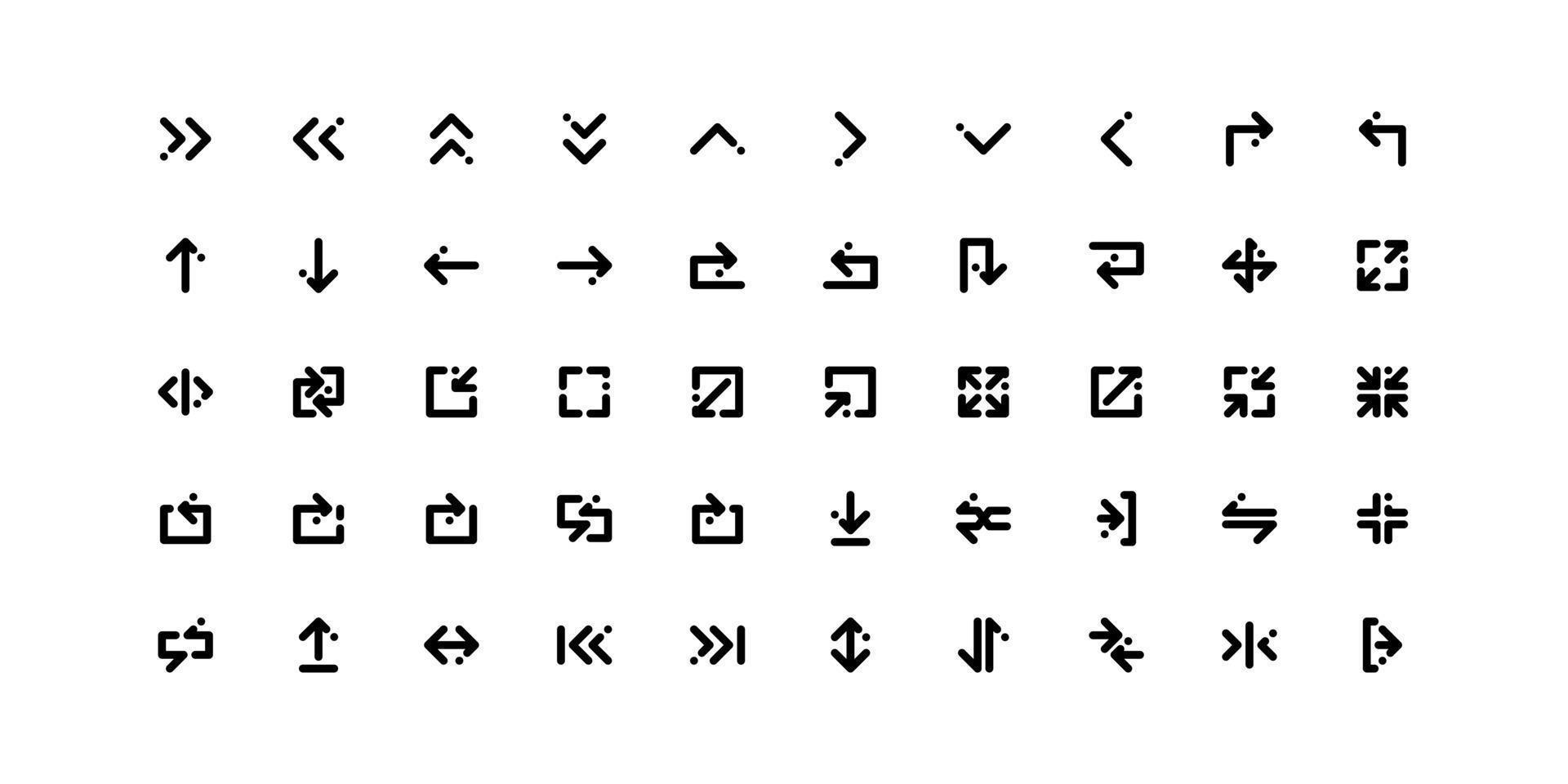 Preto esboço Setas; flechas ícone coleção. navegação, do utilizador interface, multimídia botão vetor