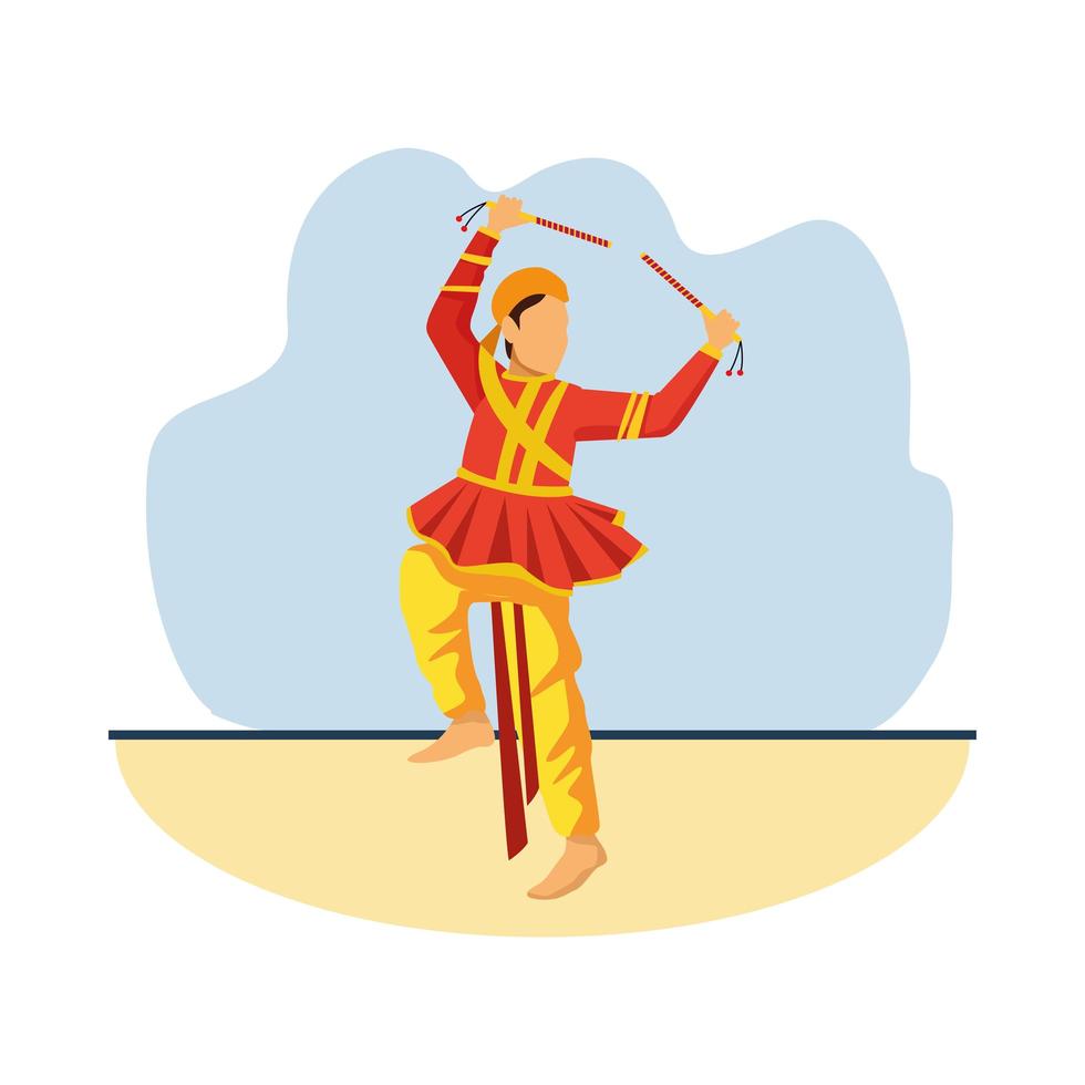 ícone de personagem tradicional dançarina hindu vetor