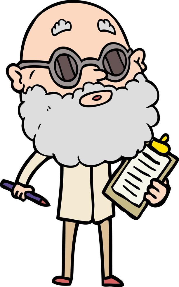 homem curioso dos desenhos animados com barba e óculos de sol vetor