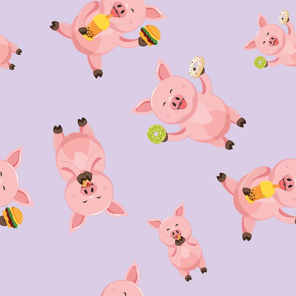 padrão perfeito de desenho animado de porco fofo vetor