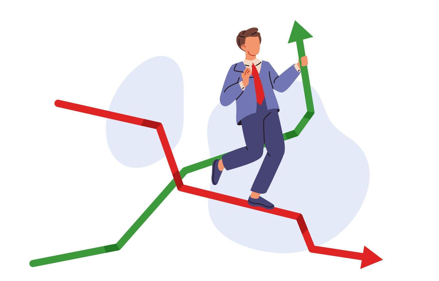 homem de negocios controles a gráfico do a economia. crescimento e declínio do a economia e ganhos. plano vetor ilustrações