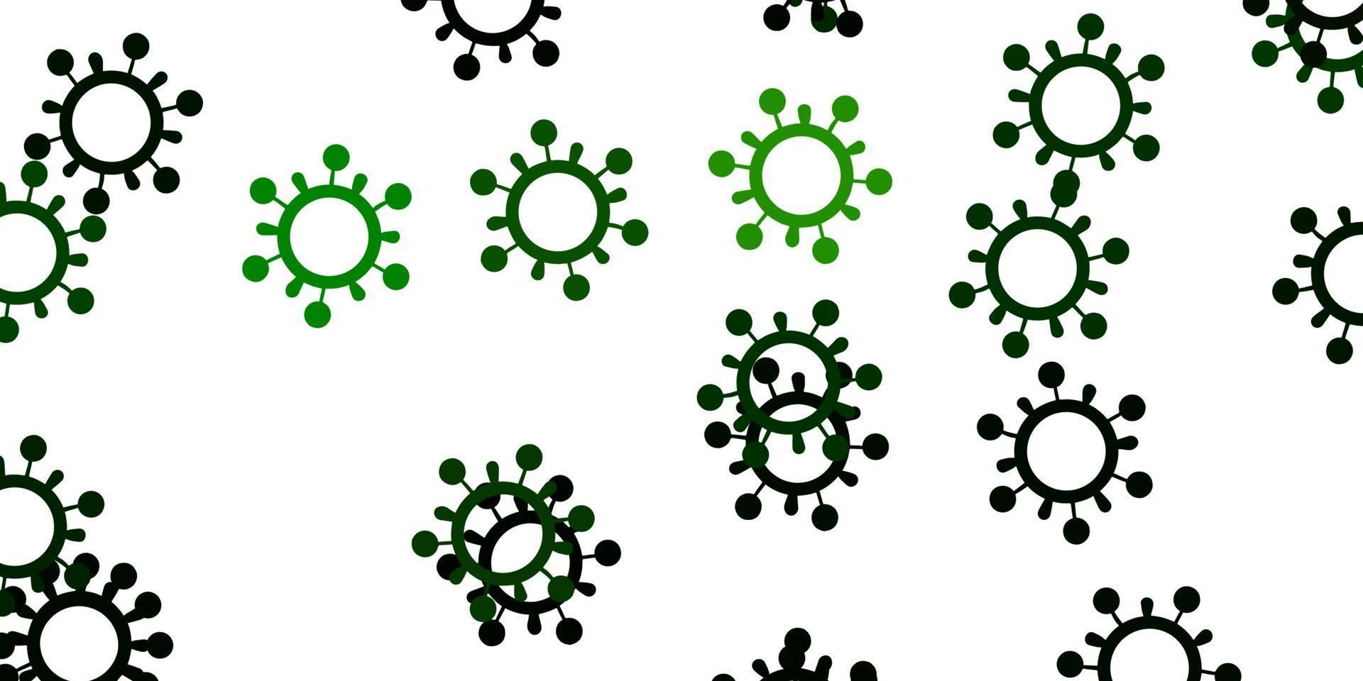 padrão de vetor verde claro com elementos de coronavírus.
