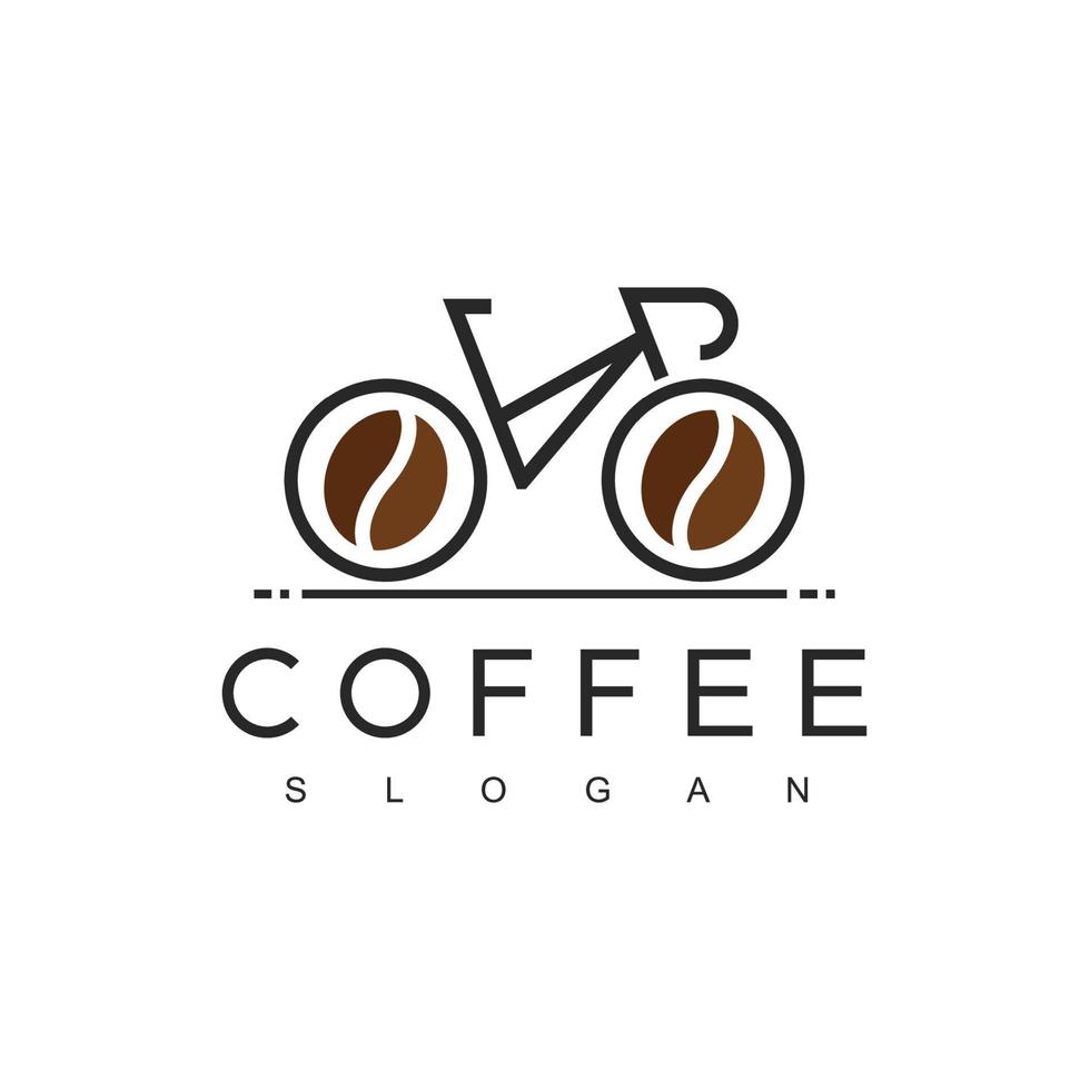 café logotipo modelo, manhã passeio conceito usando bicicleta e café feijão ícone vetor