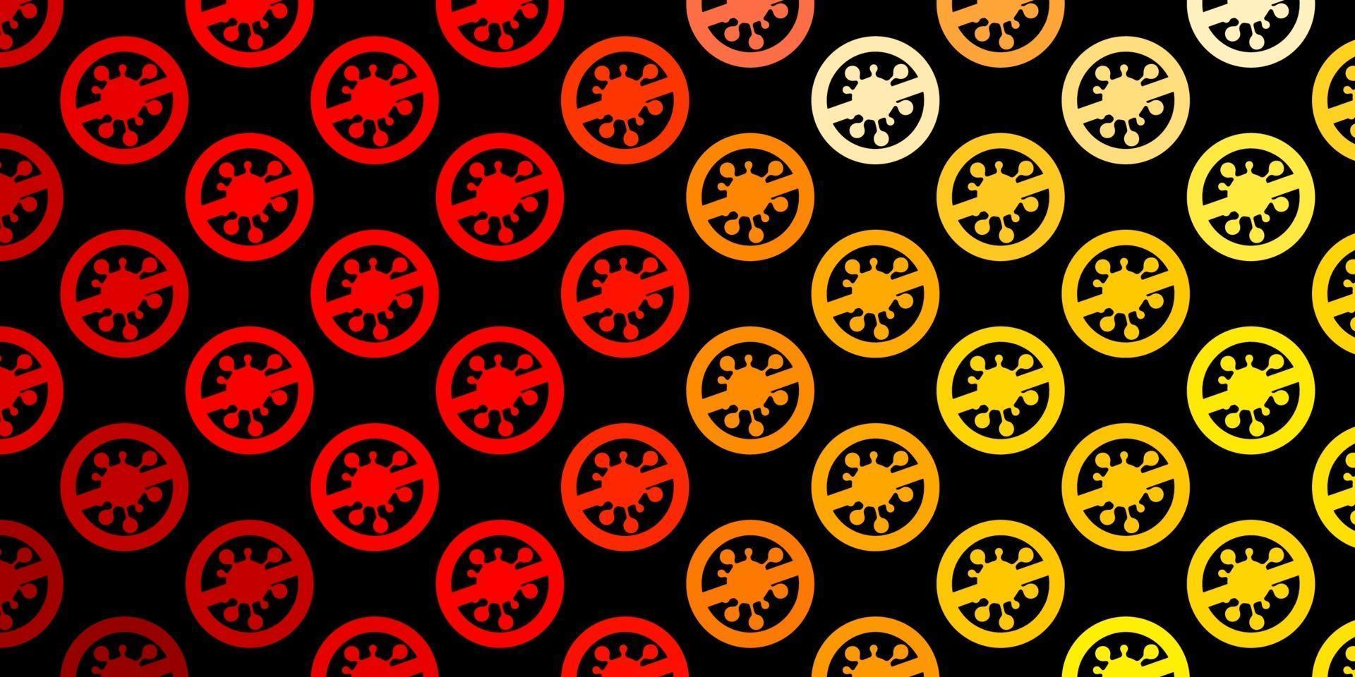 padrão de vetor vermelho e amarelo escuro com elementos de coronavírus.