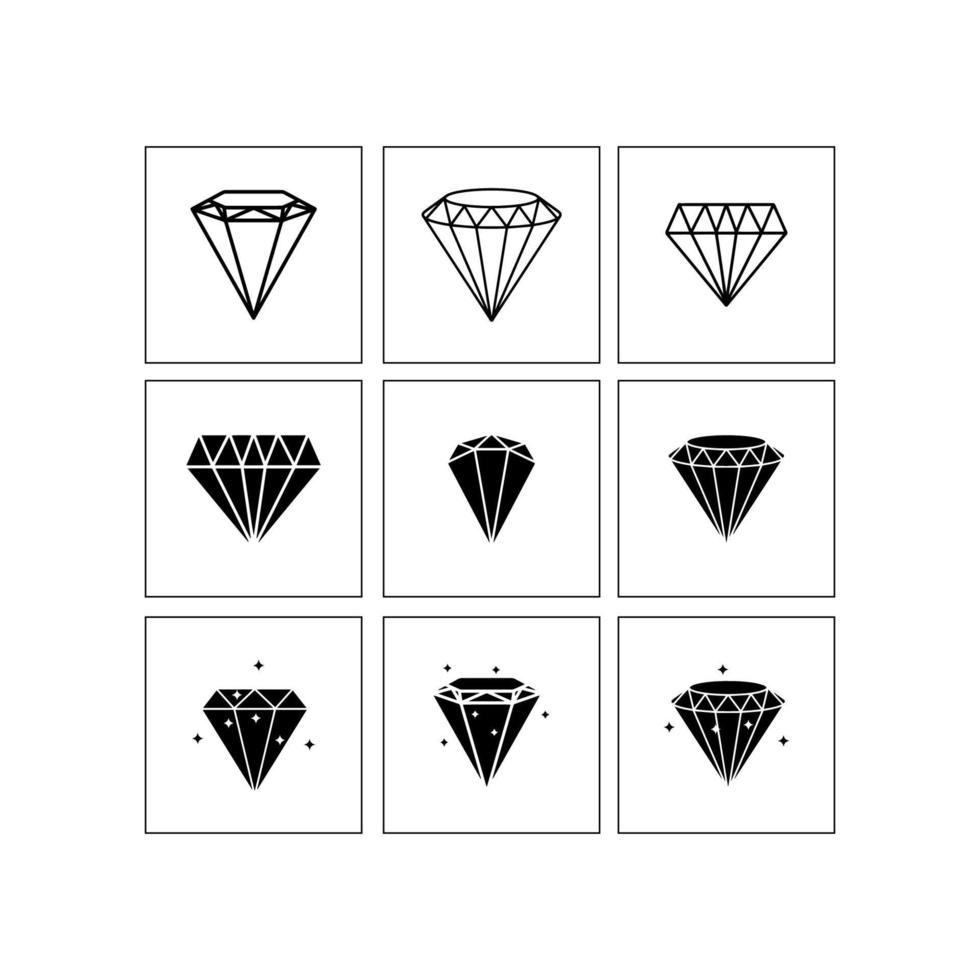ícone conjunto do diamante brilhante silhueta ilustrações vetor
