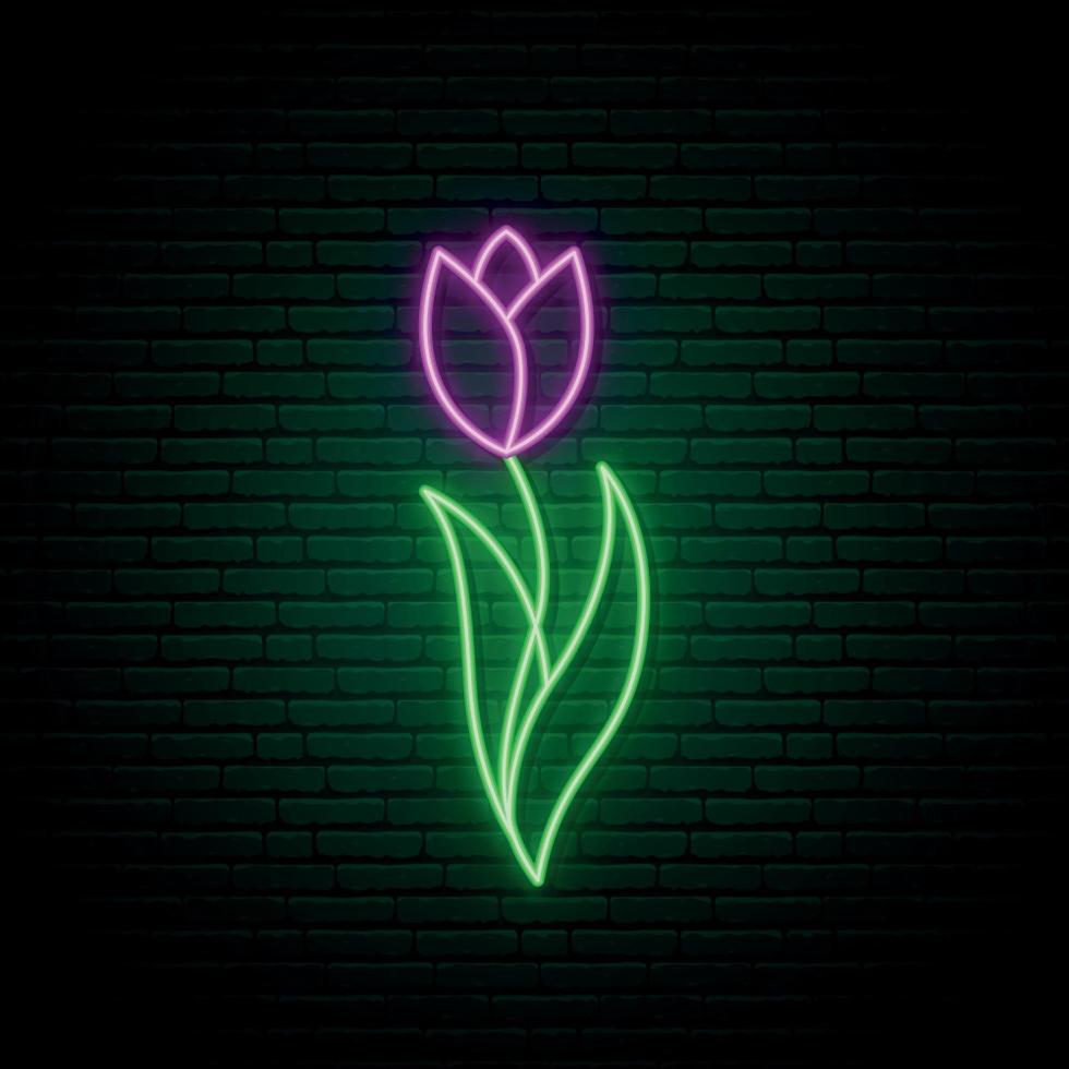 sinal de néon de flor tulipa violeta vetor