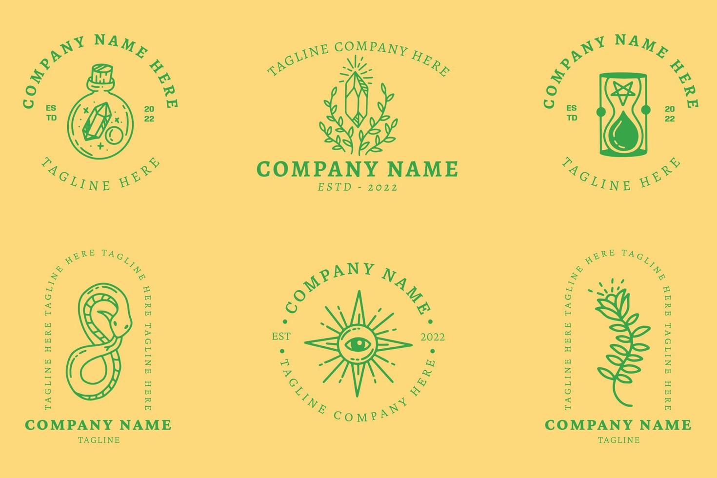 místico simples verde minimalista símbolo logotipo coleção creme pastel estilo. vetor