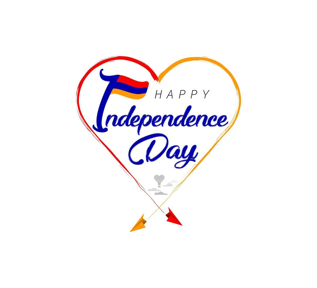 feliz independência dia do Armênia. avião desenha nuvem a partir de coração. nacional bandeira vetor ilustração em branco fundo.