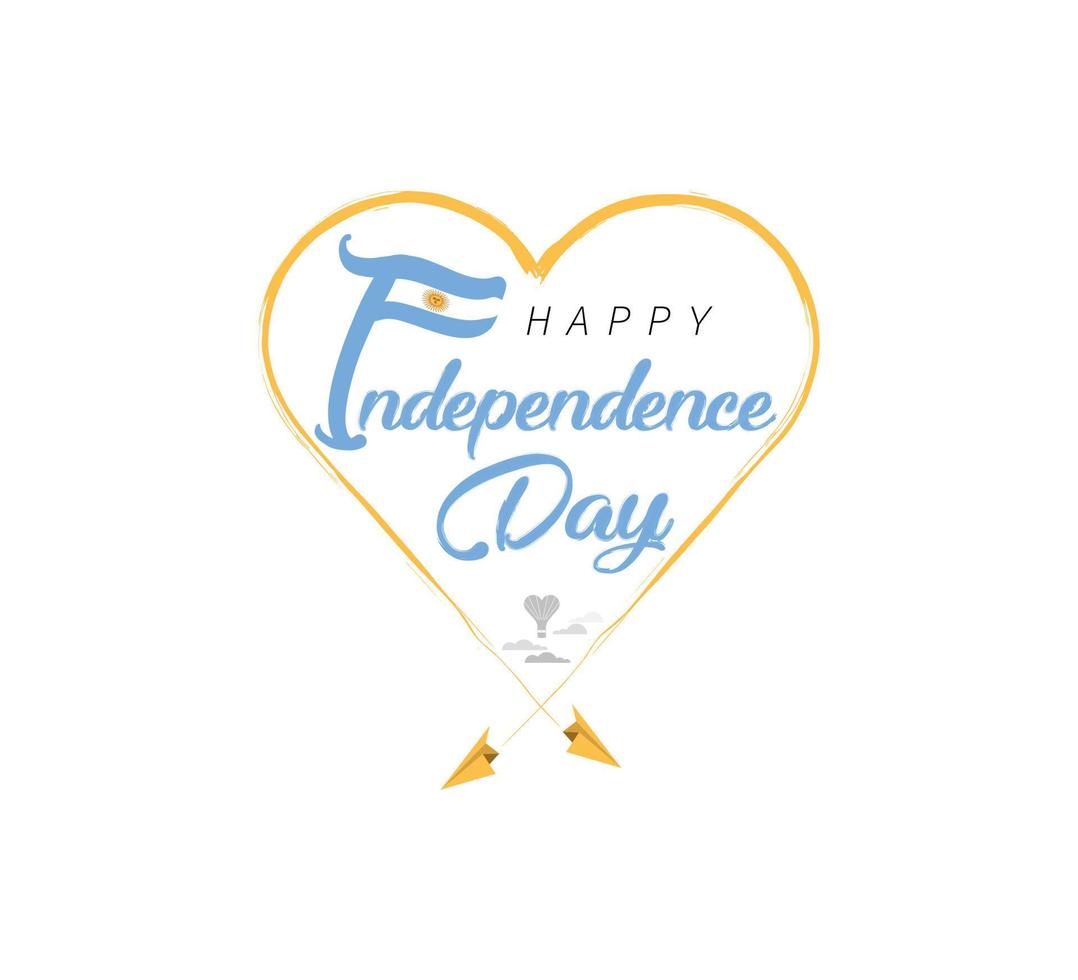 feliz independência dia do Argentina. avião desenha nuvem a partir de coração. nacional bandeira vetor ilustração em branco fundo.