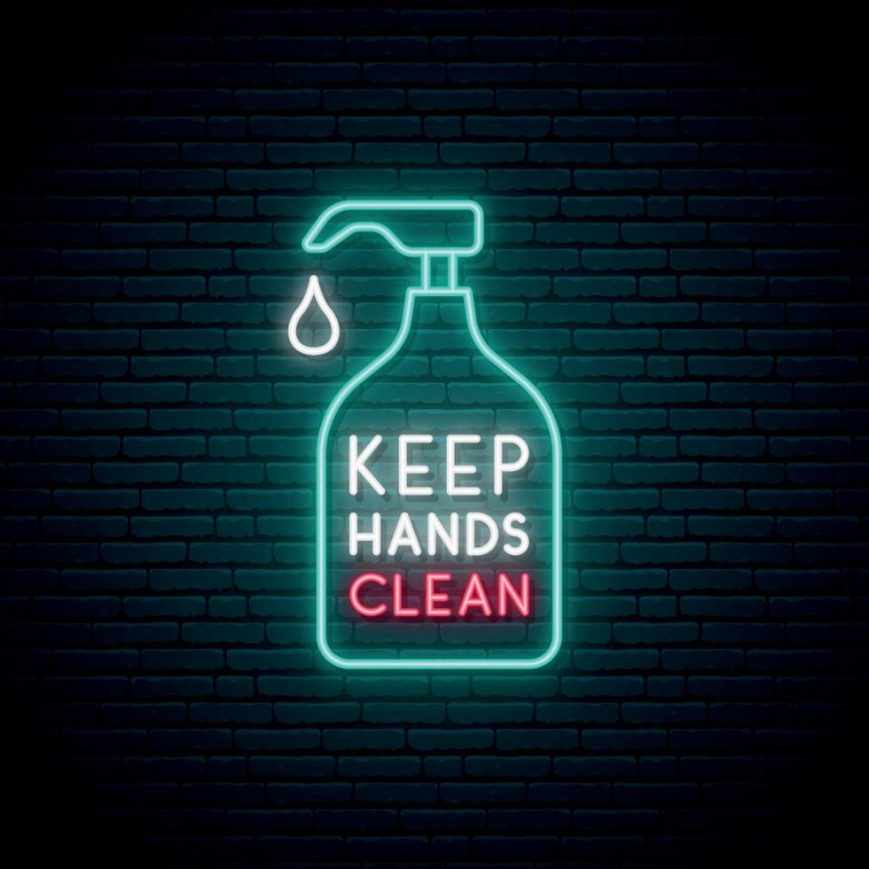 mantenha suas mãos limpas sinal de néon vetor