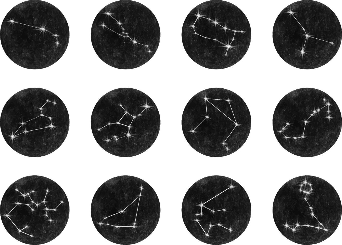 conjunto do aguarela zodíaco ícones em Preto Sombrio fundo. à mão livre desenho. vetor
