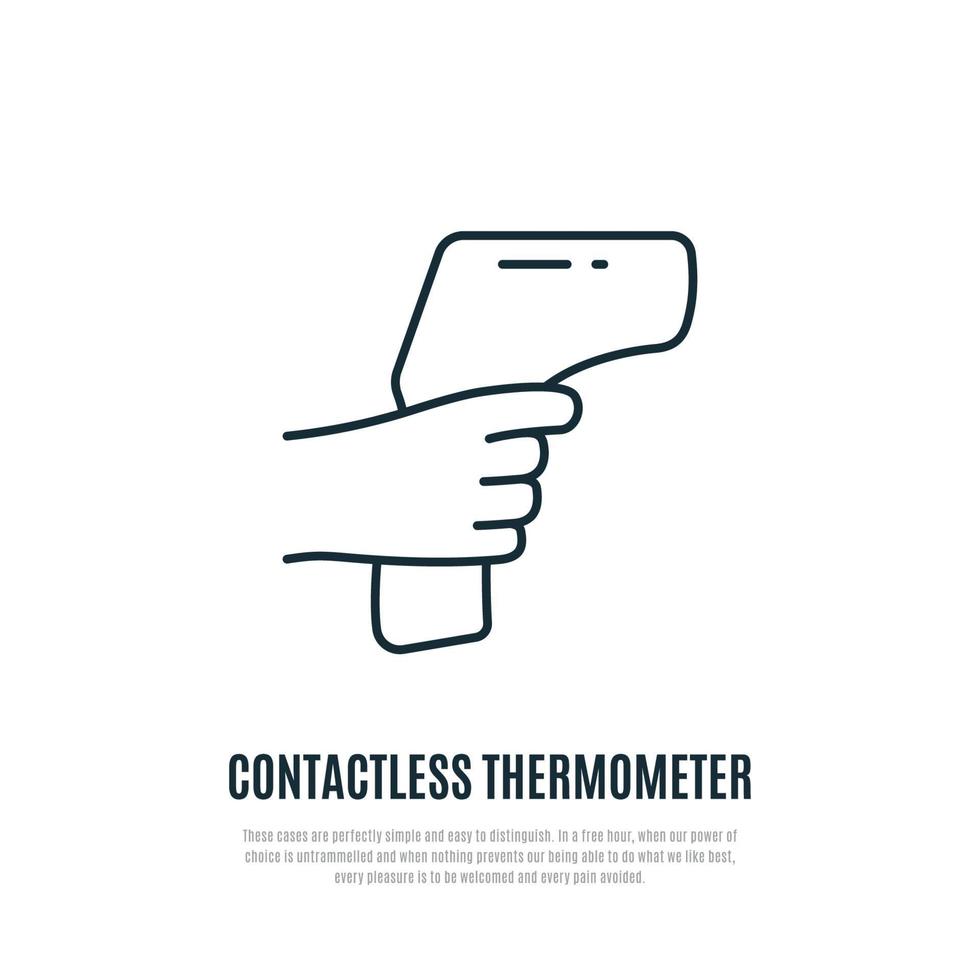ícone da linha de verificação de febre. verificação da temperatura corporal necessária durante o surto de covid-19. vetor