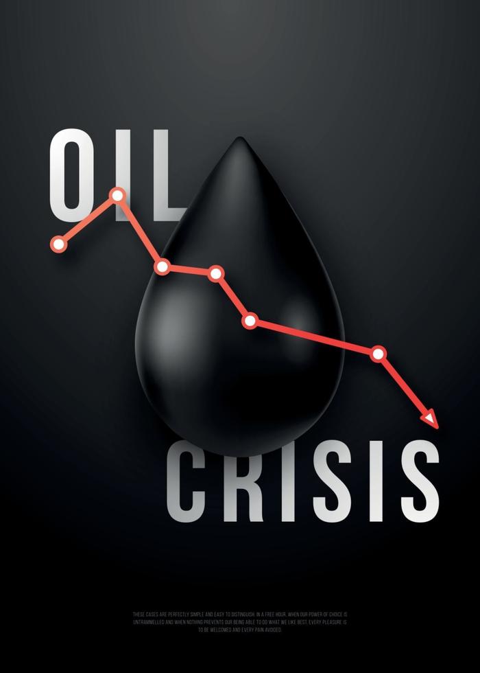 ilustração em vetor estoque crise do petróleo. realista gota de óleo preto brilhante sobre fundo escuro.