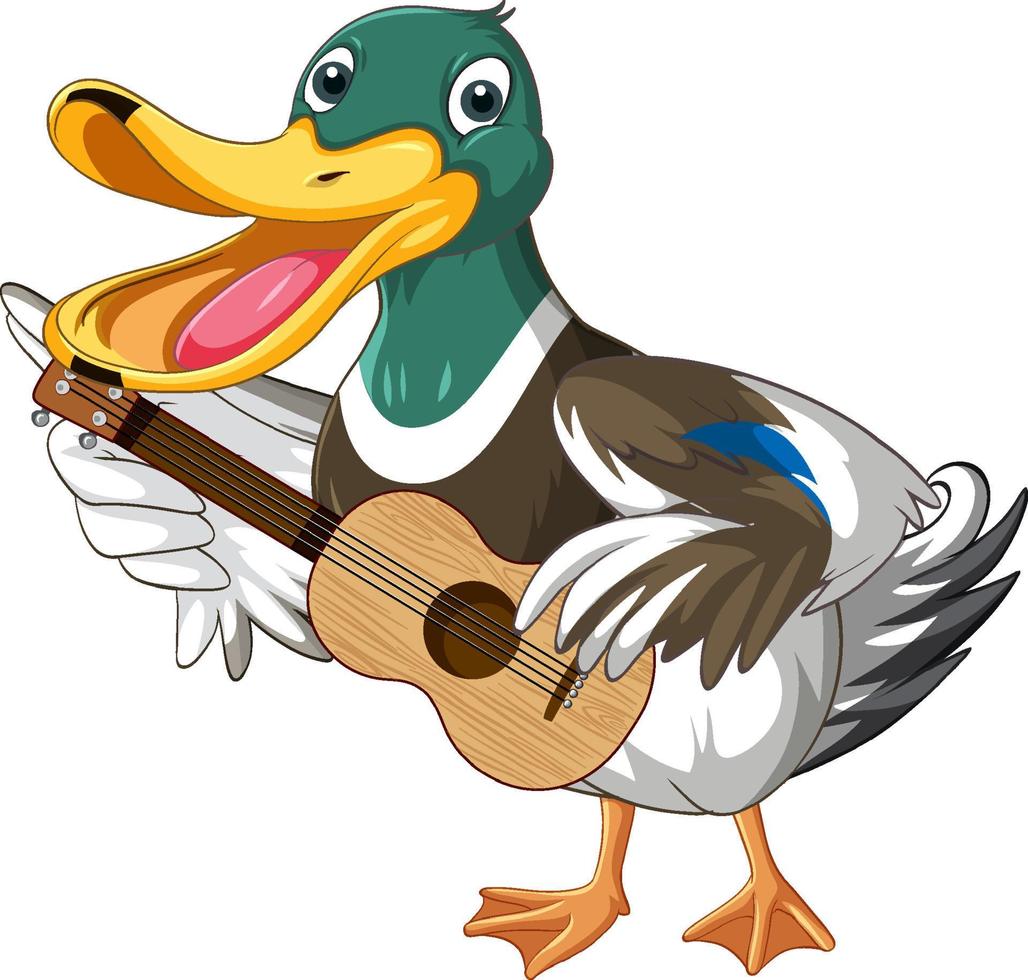 desenho animado Pato jogando uma guitarra vetor