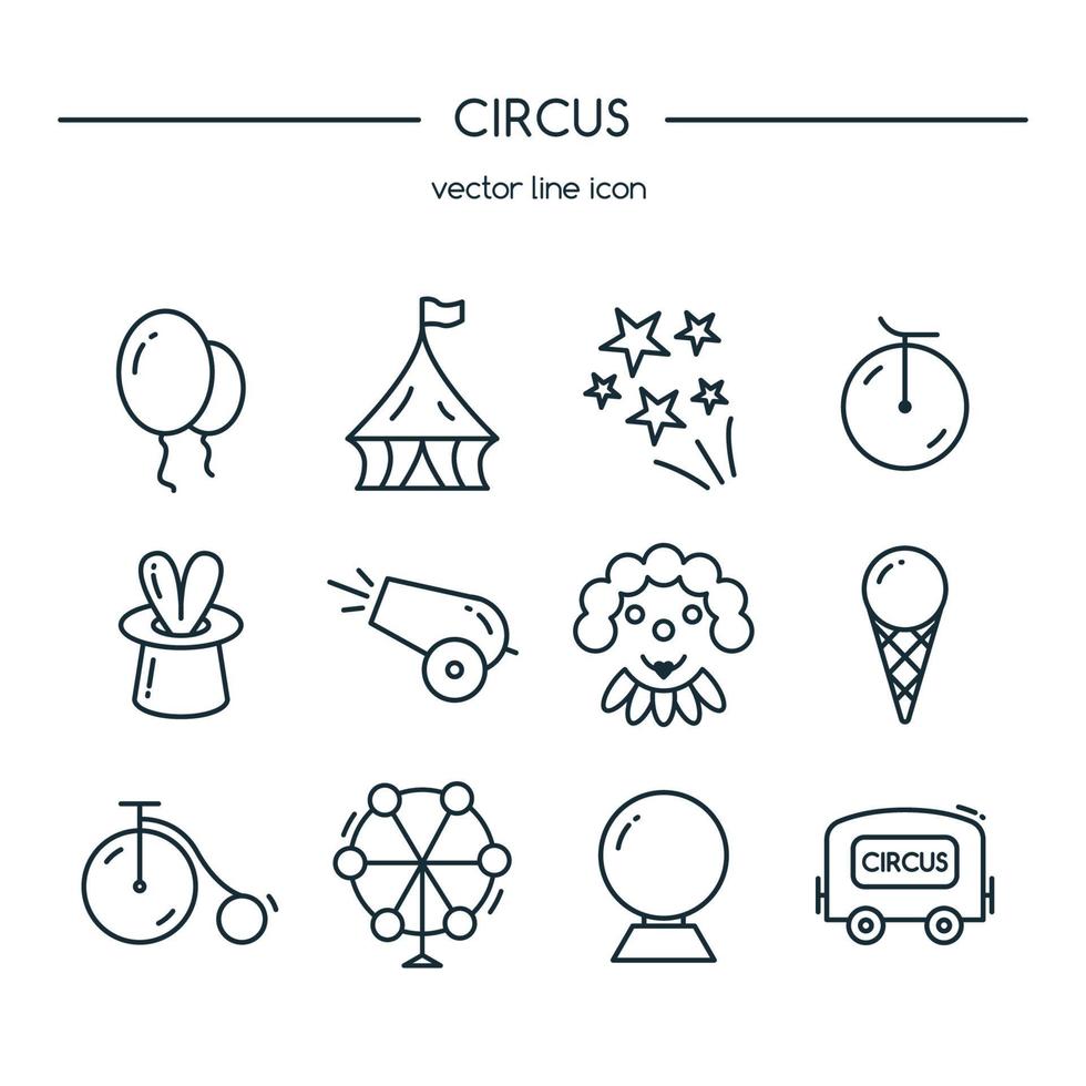 conjunto de linha de ícones de circo. ilustração vetorial. vetor