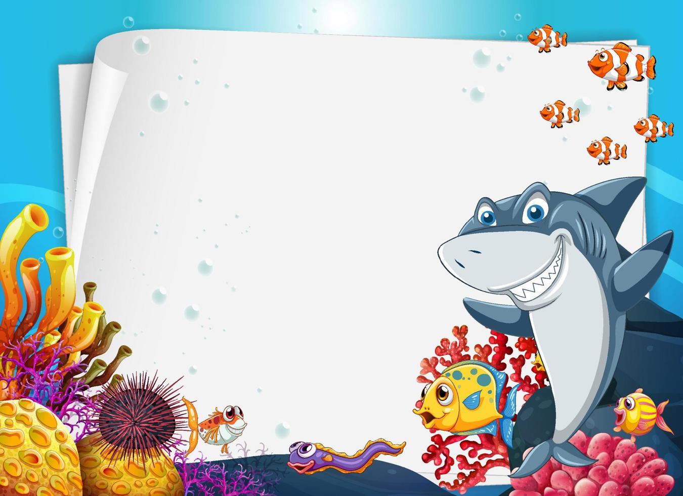 banner em branco subaquático com animal marinho vetor