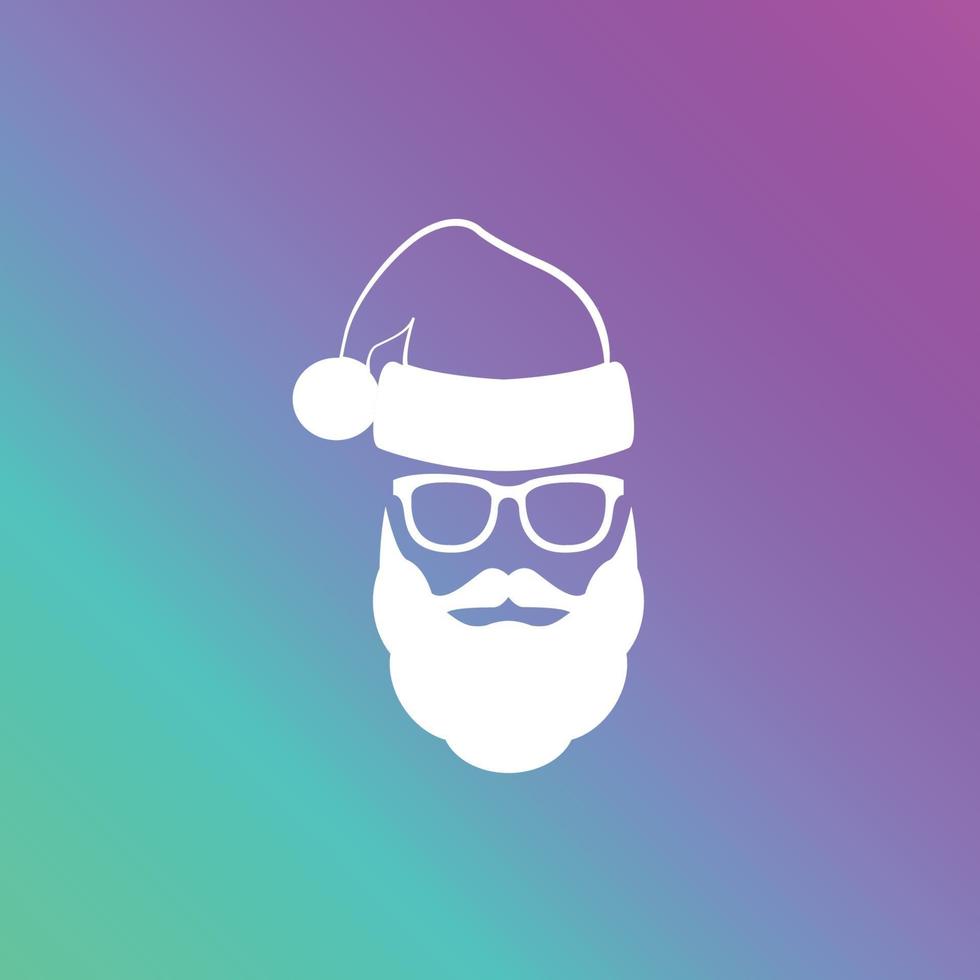 silhueta do Papai Noel com barba, bigode e óculos em um fundo colorido. vetor