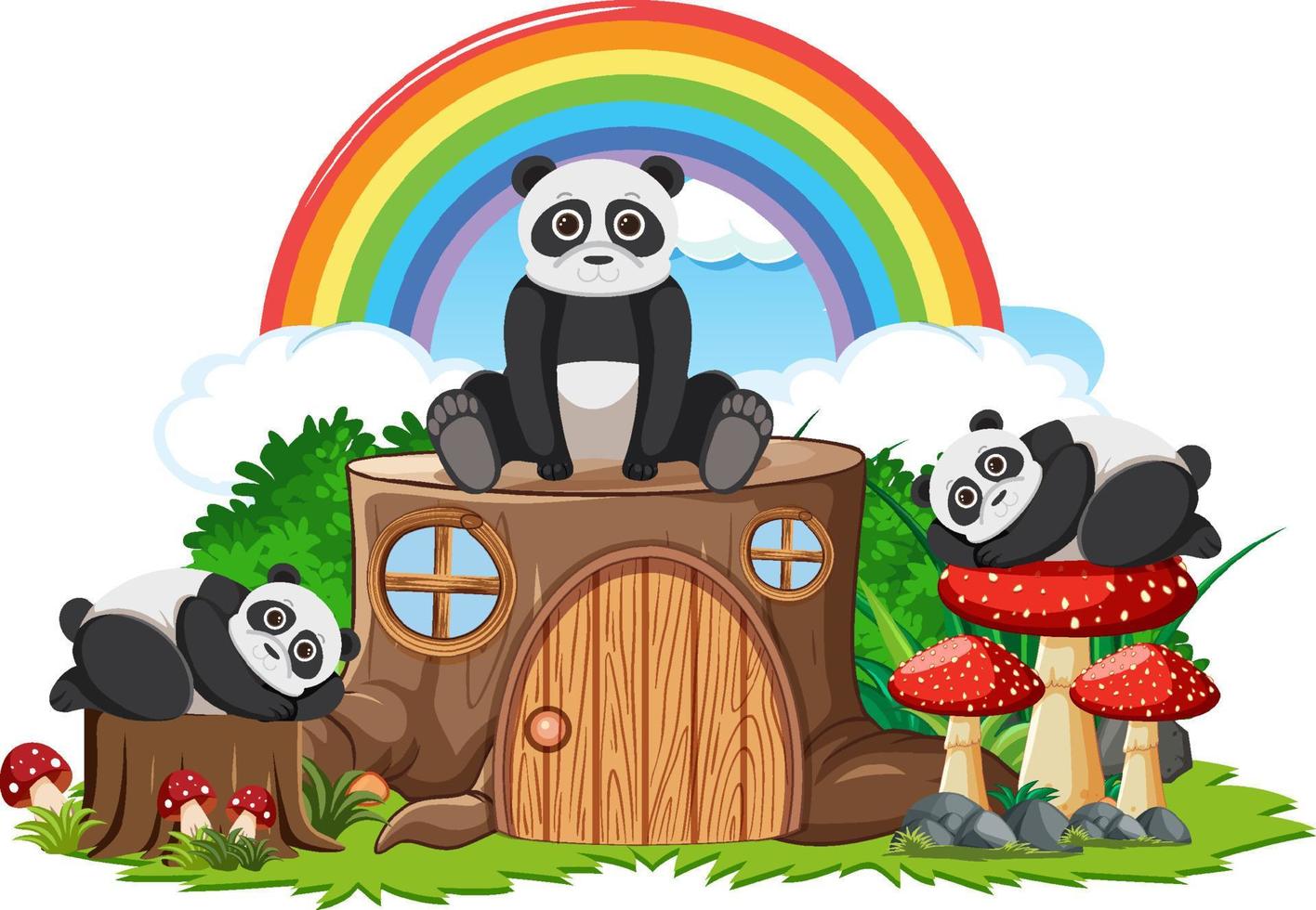 panda grupo com toco casa vetor