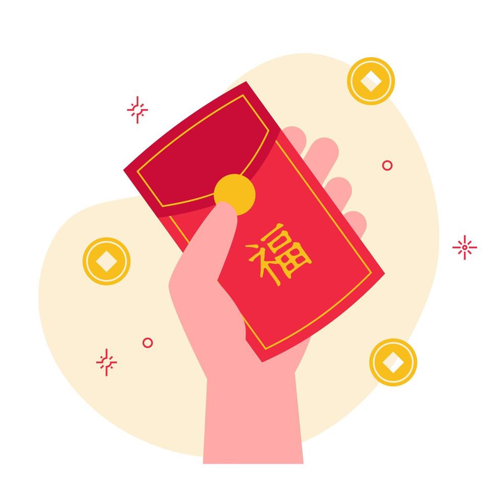 mão agarrar vermelho envelope para por sorte fortuna chinês Novo ano festival vetor