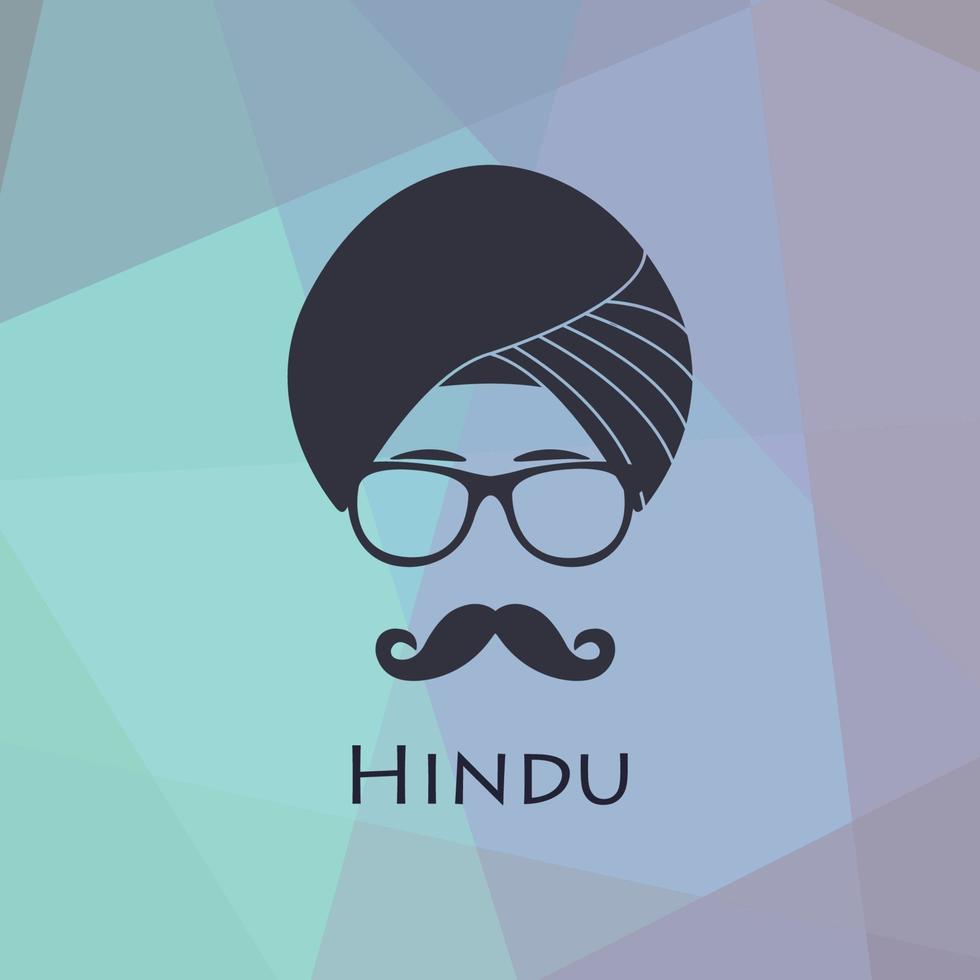 retrato de homem hindu de óculos e cocar nacional - turbante. ícone de pessoas em fundo poligonal. vetor