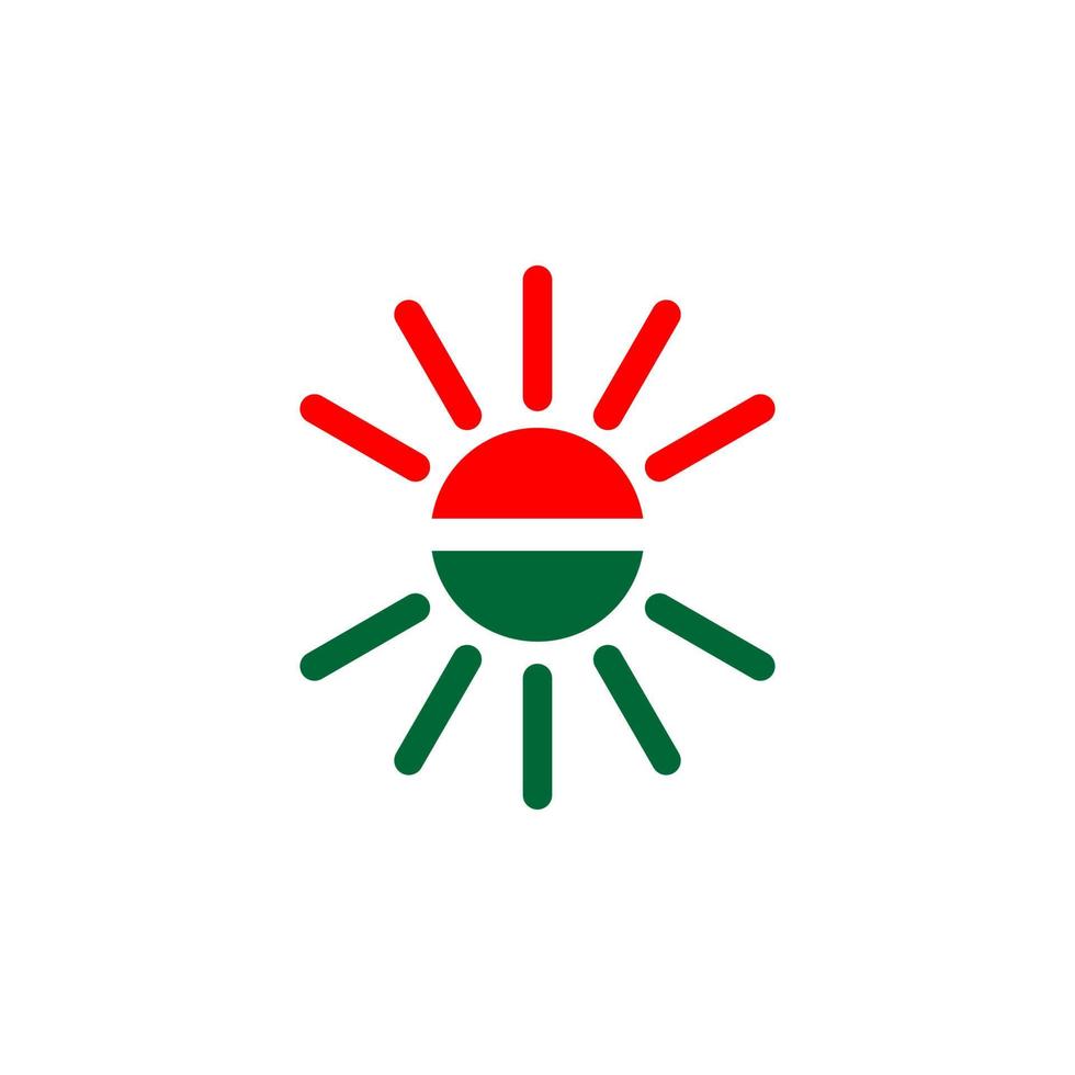 Sol dividido dentro dois dentro vermelho e verde ícone logotipo vetor