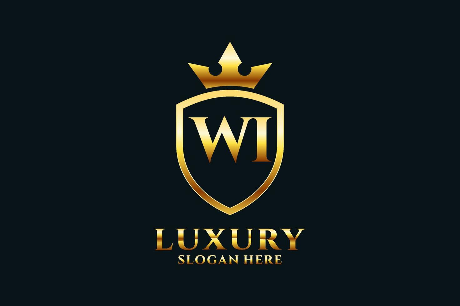 inicial wi elegante logotipo de monograma de luxo ou modelo de crachá com pergaminhos e coroa real - perfeito para projetos de marca de luxo vetor