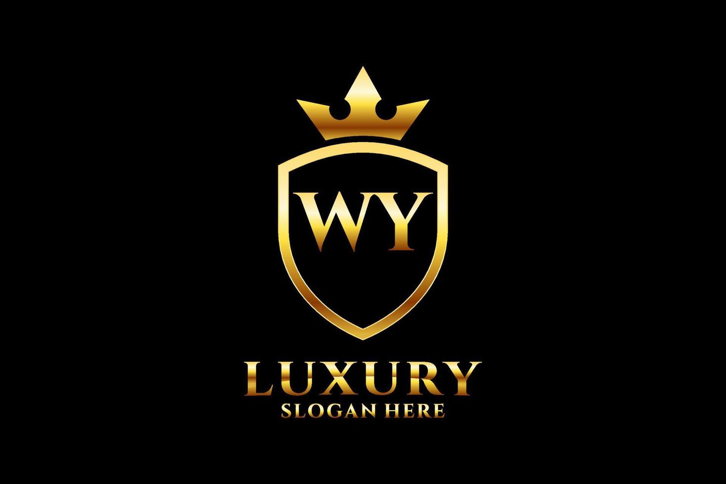 logotipo de monograma de luxo elegante inicial wy ou modelo de crachá com pergaminhos e coroa real - perfeito para projetos de marca luxuosos vetor