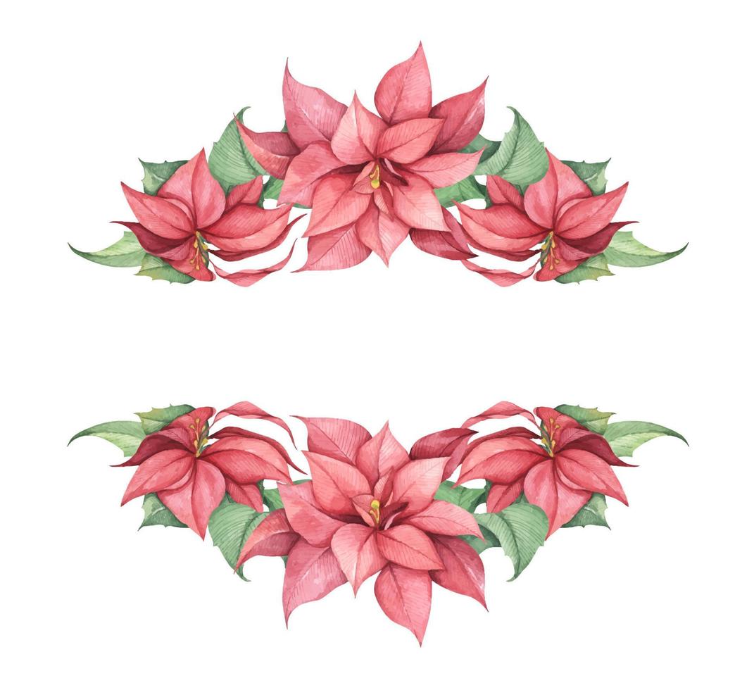 conjunto de flores vermelhas de poinsétia de natal. ilustração em aquarela. vetor