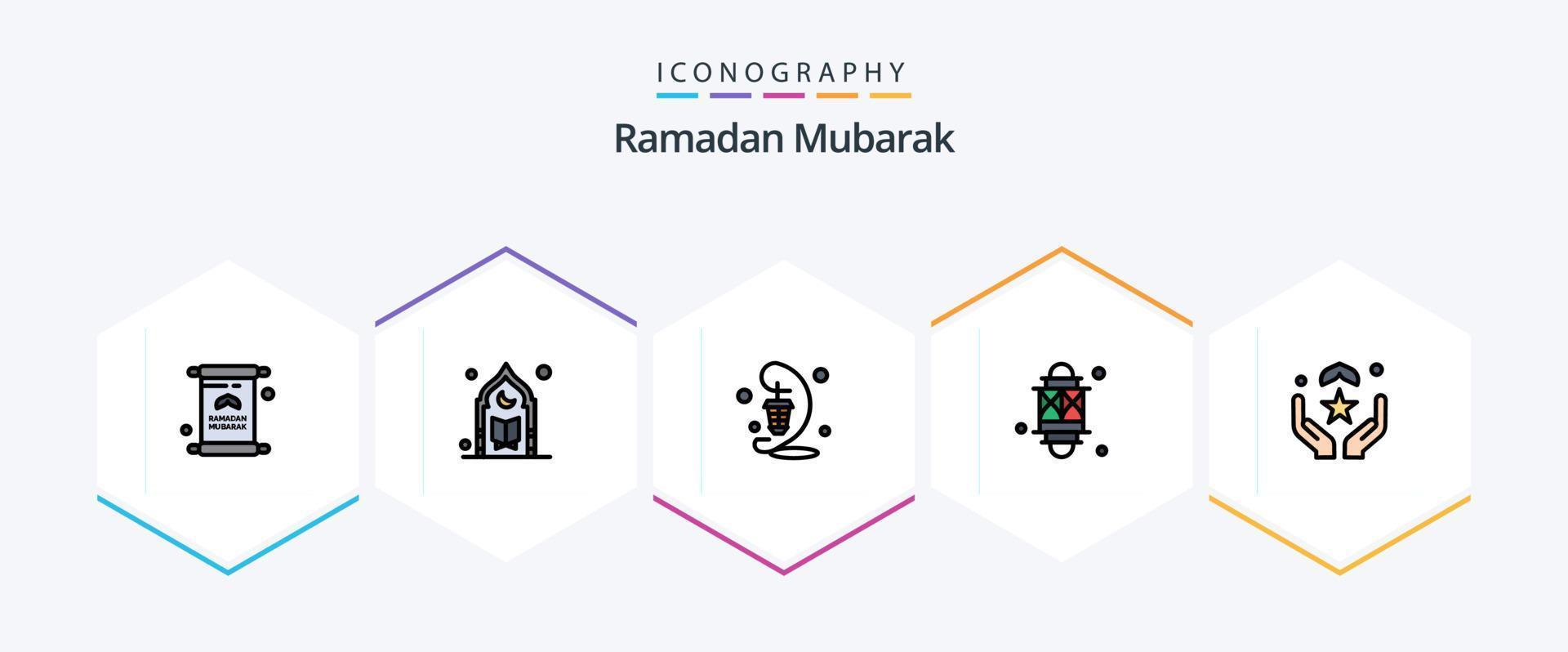 Ramadã 25 linha preenchida ícone pacote Incluindo muçulmano. rezar. oração. festival. Ramadã vetor