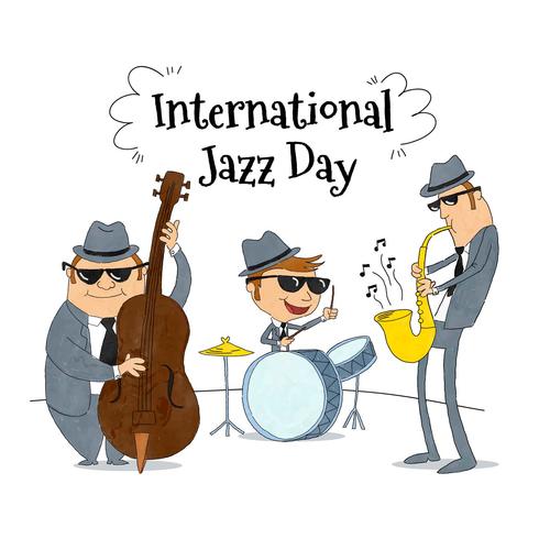 Grupo de jazz tocando música vestindo terno cinza e óculos de sol preto vetor