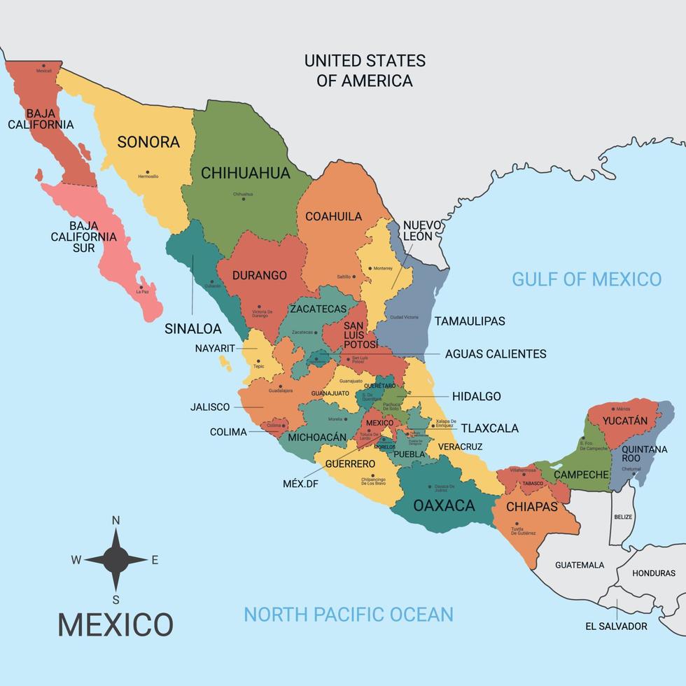 México regiões mapa vetor