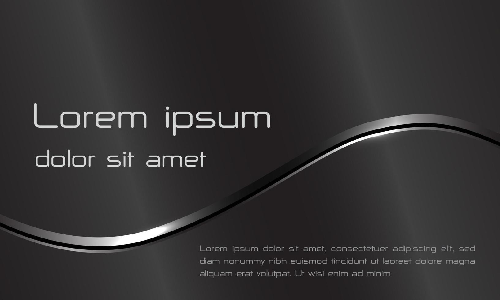 curva abstrata cinza escuro metálico prata linha preta com ilustração em vetor cartão de nome de luxo moderno de design de texto.