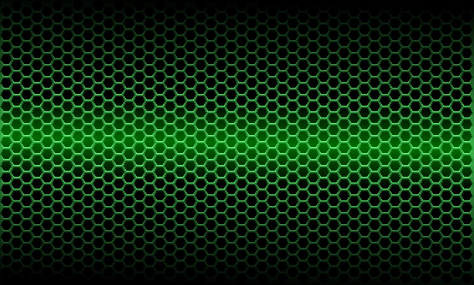 padrão de malha de hexágono metálico abstrato luz verde em ilustração vetorial de fundo futurista moderno design preto. vetor
