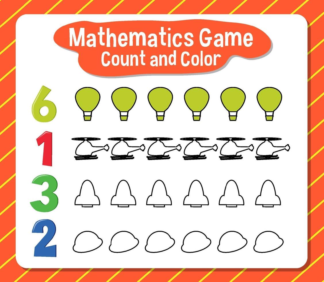 contagem de jogos de matemática e planilha de cores para o aluno vetor