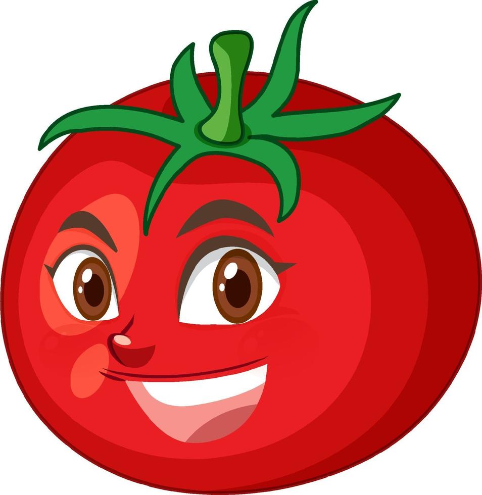 personagem de desenho animado de tomate com expressão de rosto feliz em fundo branco vetor