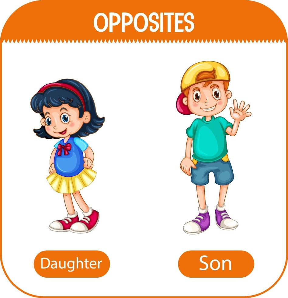palavras opostas com filha e filho vetor