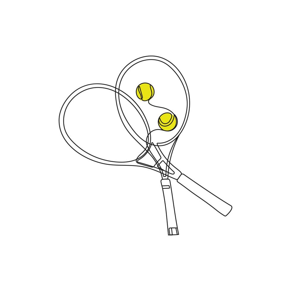 tênis raquetes e bolas. 1 linha arte. tênis jogo. Esportes equipamento. vetor ilustração