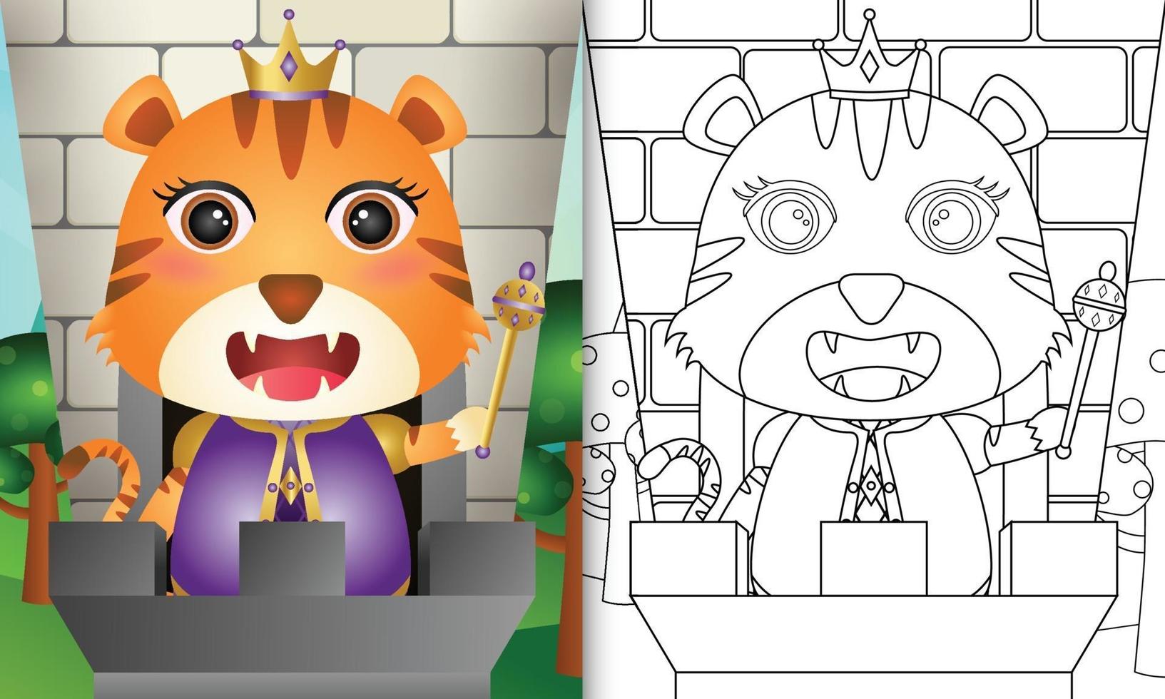 modelo de livro de colorir para crianças com uma ilustração do personagem bonito tigre vetor