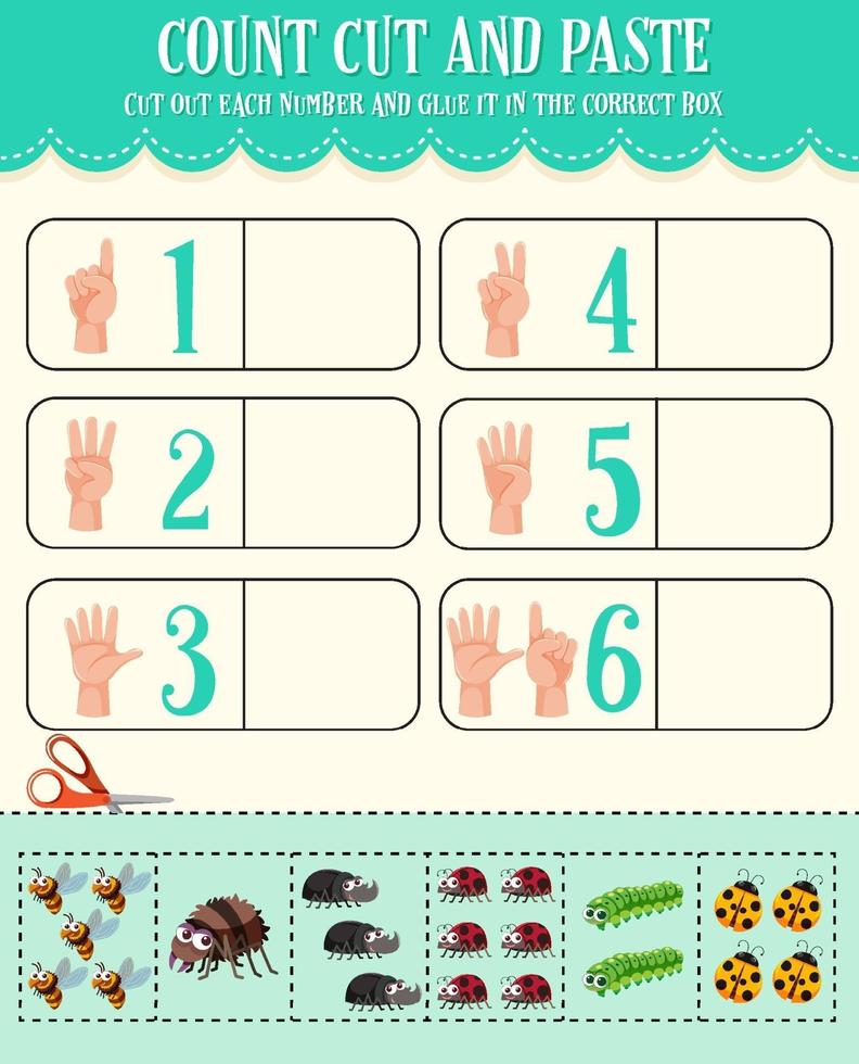 contar cortar e colar planilha de matemática para crianças vetor