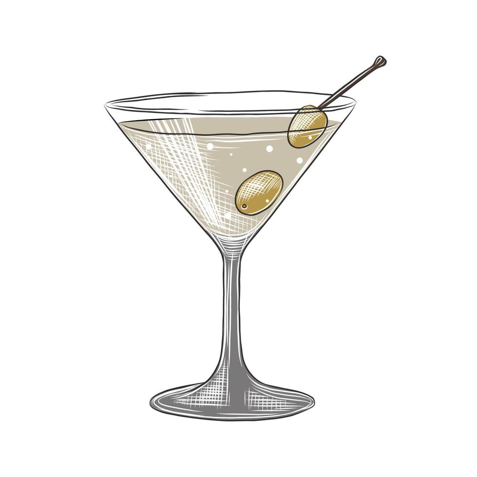 vetor gravado estilo martini alcoólico coquetel ilustração para cartazes, decoração, cardápio e imprimir. mão desenhado esboço do beber ou bebida. detalhado desenhando isolado em branco fundo.