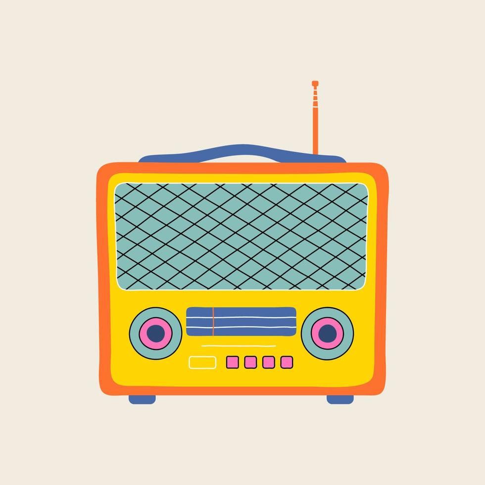 retro rádio Projeto elemento dentro moderno estilo plano, linha estilo. mão desenhado vetor ilustração do podcast conceito. moda correção, distintivo, emblema.