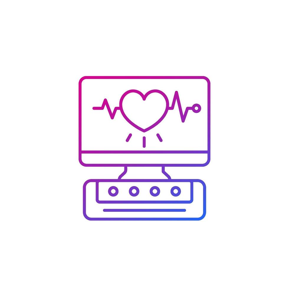 máquina ecg, ícone da linha de diagnóstico cardíaco em branco vetor
