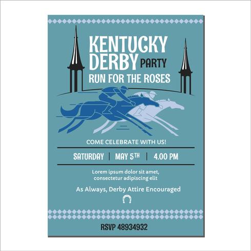 O jóquei em um cavalo do puro-sangue funciona no modelo do convite do partido de Kentucky Derby vetor