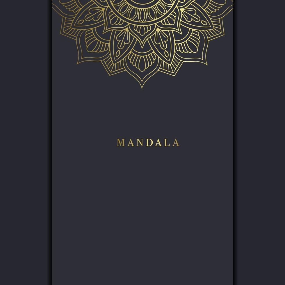 Fundo ornamentado de mandala de ouro de luxo para convite de casamento, capa do livro com elemento de mandala vetor premium